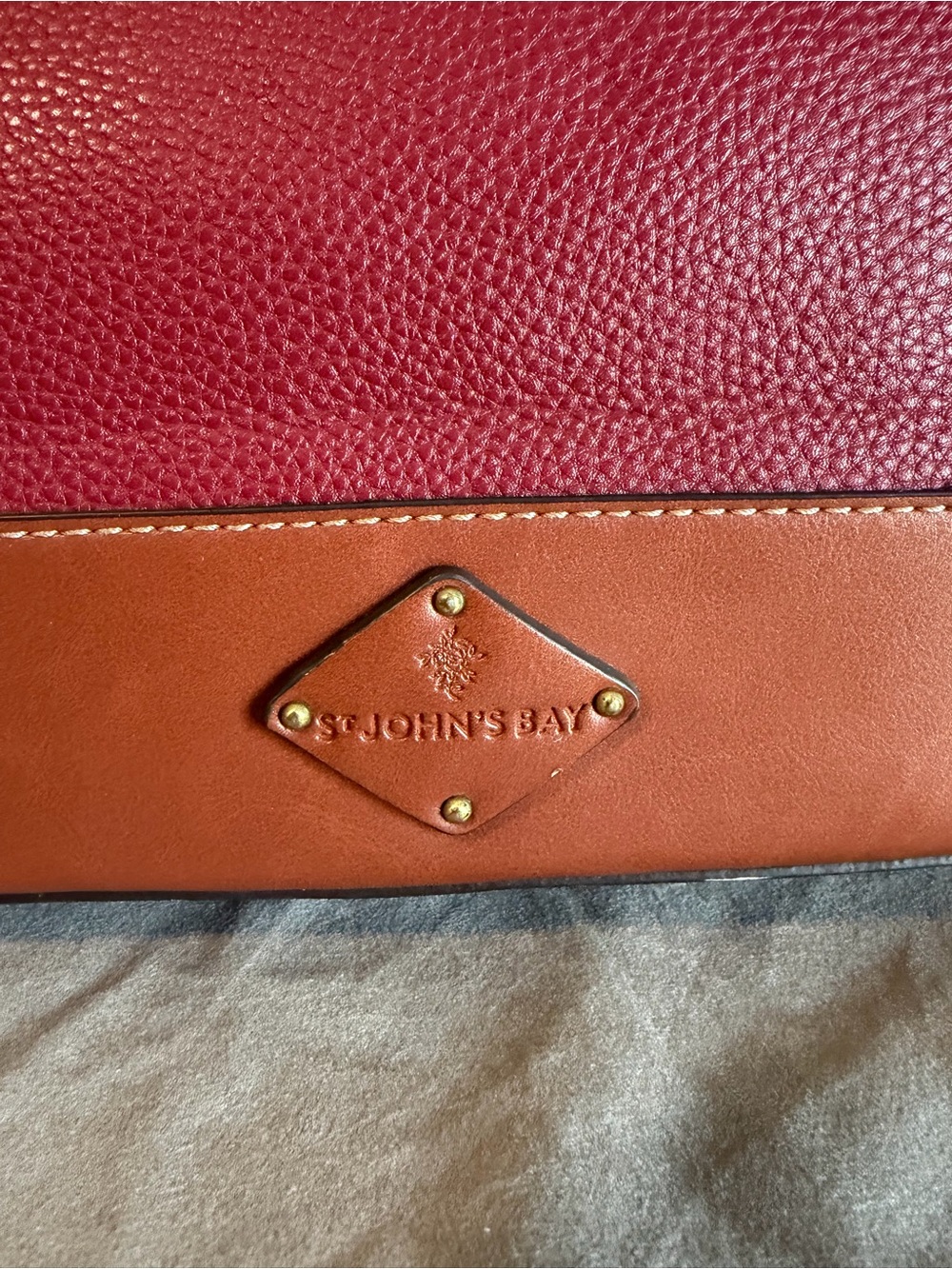 St. John's Bay Burgundy and Brown Two-Tone Tote EUC - Picture 3 of 11